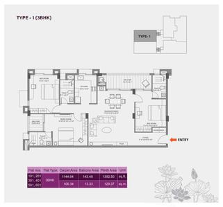 Image of 1880 Sq.ft 3 BHK Apartment / Flat for sale in Kapis Lotus Crystal, Chandrasekharpur, Bhubaneswar for Rs. 15000000