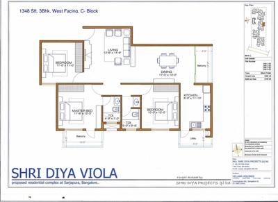 Image of 1260 Sq.ft 3 BHK Apartment / Flat for sale in Shri Viola, Kadagrahara, Bengaluru for Rs. 7000000