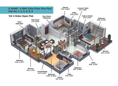Image of 3037 Sq.ft 4 BHK Apartment / Flat for sale in Valencia Riverside, Veer Sawarkar Nagar, Nashik for Rs. 23000000