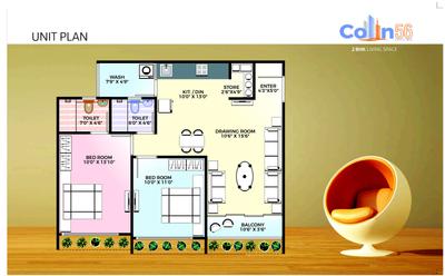 Image of 1350 Sq.ft 2 BHK Apartment / Flat for sale in Colin 56, Motera, Ahmedabad for Rs. 6500000