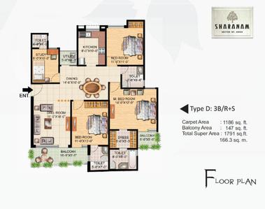 Image of 1580 Sq.ft 3 BHK Apartment / Flat for sale in Great Value Sharanam, Sector 107, Noida for Rs. 8500000