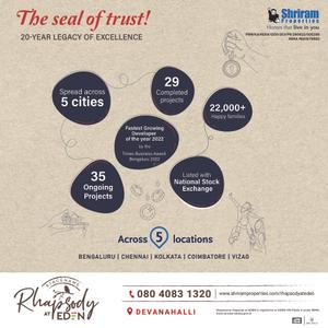 Image of 1500 Sq.ft Residential Plot / Land for sale in Shriram Eden 144, Devanahalli, Bengaluru for Rs. 12000000