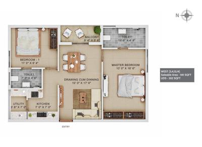 Image of 941 Sq.ft 2 BHK Apartment / Flat for sale in Brahmha Erica, Peelamedu, Coimbatore for Rs. 7800000