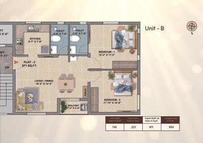 Image of 920 Sq.ft 2 BHK Apartment / Flat for sale in Navins Sadhprabha, Gerugambakkam, Chennai for Rs. 7900000