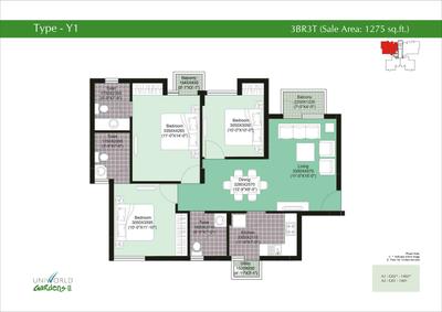 Image of 1275 Sq.ft 3 BHK Apartment / Flat for sale in Unitech Uniworld Gardens 2, Sector 47, Gurgaon for Rs. 20000000