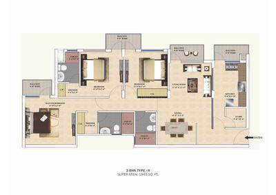 Image of 1771 Sq.ft 3 BHK Apartment / Flat for sale in TDI Wellington Heights Extension, Sector 117, Mohali for Rs. 12790000