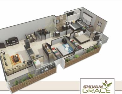 Image of 1170 Sq.ft 2 BHK Apartment / Flat for sale in Shivam Grace, Ghatlodiya, Ahmedabad for Rs. 7500000