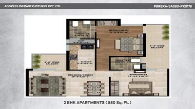 Image of 1150 Sq.ft 3 BHK Apartment / Flat for sale in The Address, Mullanpur Garibdass, Chandigarh for Rs. 7500000