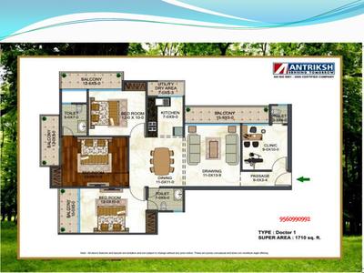 Image of 1870 Sq.ft 3.5 BHK Apartment / Flat for sale in The Antriksh Forest, Sector 77, Noida for Rs. 17000000