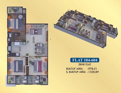 Image of 1310 Sq.ft 3 BHK Apartment / Flat for sale in Bagariya Sadhana Residency IV, Sirsi, Jaipur for Rs. 5895000