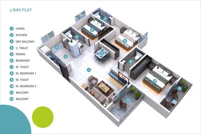 Image of 1374 Sq.ft 3 BHK Apartment / Flat for sale in Vishwa The Butterfly, Moshi, Pune for Rs. 6875000