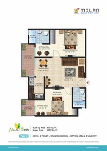 Image of 1080 Sq.ft 2 BHK Apartment / Flat for sale in Milan Earth, Raj Nagar Extension, Ghaziabad for Rs. 7150000
