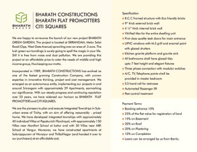 Image of 735 Sq.ft 2 BHK Apartment / Flat for sale in Bharath Green Garden, Srirangam, Tiruchirappalli for Rs. 7200000