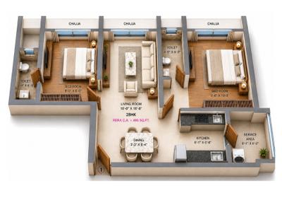 Image of 600 Sq.ft 2 BHK Apartment / Flat for sale in Elegance Heights, Malad East, Mumbai for Rs. 12400000
