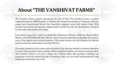 Image of 9000 Sq.ft Residential Plot / Land for sale in OMR The Vanshivat Farms, Kishor Pura, Vrindavan for Rs. 7100000