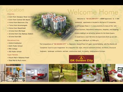 Image of 1500 Sq.ft 3 BHK Apartment / Flat for sale in GK Golden City by G K Shelters, Parappana Agrahara, Bengaluru for Rs. 12200000
