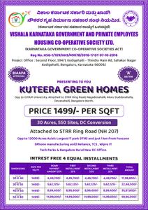 Image of 1200 Sq.ft Residential Plot / Land for sale in Kuteera Green Homes, Devanahalli, Bengaluru for Rs. 1798800