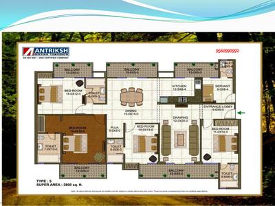 Image of 1870 Sq.ft 3.5 BHK Apartment / Flat for sale in The Antriksh Forest, Sector 77, Noida for Rs. 17000000