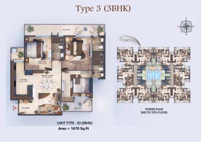 Image of 1670 Sq.ft 3 BHK Apartment / Flat for sale in Tarang Atlantis, Sector 31, Faridabad for Rs. 14500000