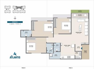 Image of 871 Sq.ft 3 BHK Apartment / Flat for sale in Satyagrah The Atlantis, Zundal, Ahmedabad for Rs. 6900000