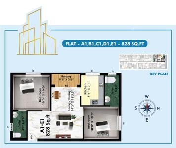Image of 817 Sq.ft 2 BHK Apartment / Flat for sale in Traventure Elanza, Maduravoyal, Chennai for Rs. 6945000