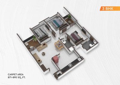 Image of 1200 Sq.ft 2.5 BHK Apartment / Flat for sale in Shelter Marvel, Kiwale, Pune for Rs. 7500000