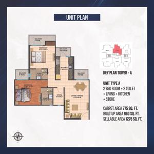 Image of 950 Sq.ft 2 BHK Apartment / Flat for sale in PS Apartment, Vrindavan Yojana, Lucknow for Rs. 7581000