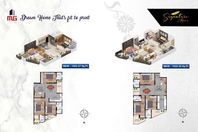 Image of 1522 Sq.ft 3 BHK Apartment / Flat for sale in MG Signature Homes, Jagatpura, Jaipur for Rs. 6200000