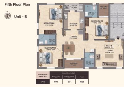 Image of 1368 Sq.ft 3 BHK Apartment / Flat for sale in Navins Vijayasree , Anna Nagar, Chennai for Rs. 27500000