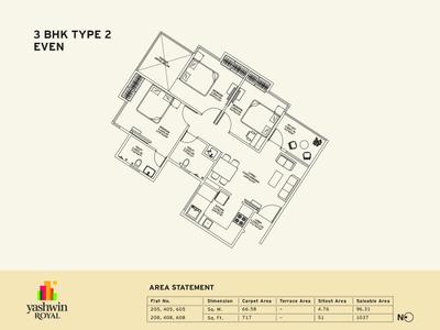Image of 1152 Sq.ft 3 BHK Apartment / Flat for sale in VJ Yashwin Royal, Vadgaon Budruk, Pune for Rs. 11500000