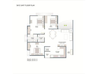 Image of 1700 Sq.ft 3 BHK Apartment / Flat for sale in Sangath Skyz, Koteshwar, Ahmedabad for Rs. 7500000