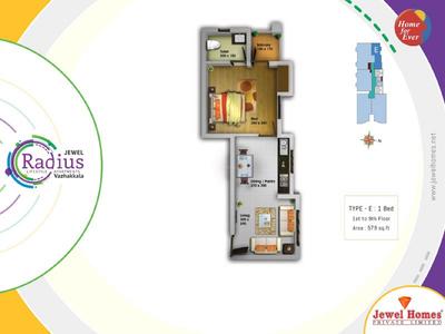 Image of 1069 Sq.ft 2 BHK Apartment / Flat for sale in Jewel Radius, Edappally, Kochi for Rs. 6200000