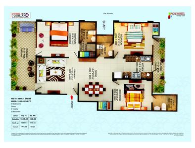 Image of 1640 Sq.ft 3 BHK Apartment / Flat for sale in Panchsheel Prime 390 Phase 2, Shastri Nagar, Ghaziabad for Rs. 12000000