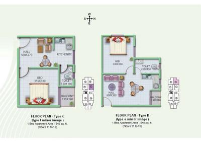 Image of 1405 Sq.ft 3 BHK Apartment / Flat for sale in Asset E Scape, Kakkanad, Kochi for Rs. 6500000