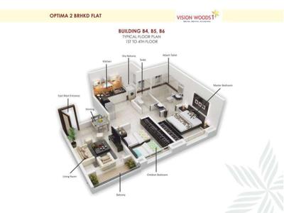 Image of 639 Sq.ft 2 BHK Apartment / Flat for sale in Siddhivinayak Vision Woods 1, Jambhul, Pune for Rs. 2090000