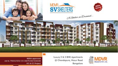 Image of 1180 Sq.ft 3 BHK Apartment / Flat for sale in MDVR SV Shelters, Bommasandra, Bengaluru for Rs. 8500000