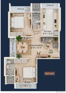 Image of 675 Sq.ft 2 BHK Apartment / Flat for sale in The Green Alfa CHS, Borivali West, Mumbai for Rs. 19400000