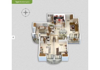 Image of 1340 Sq.ft 2 BHK Apartment / Flat for sale in Livit Harmony, Aluva, Kochi for Rs. 8000000