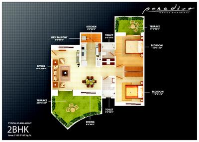 Image of 1187 Sq.ft 2 BHK Apartment / Flat for sale in Atul Paradiso, Wakad, Pune for Rs. 11000000