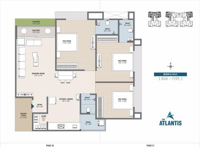 Image of 871 Sq.ft 3 BHK Apartment / Flat for sale in Satyagrah The Atlantis, Zundal, Ahmedabad for Rs. 6900000