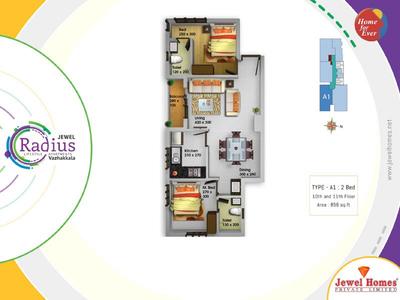 Image of 1069 Sq.ft 2 BHK Apartment / Flat for sale in Jewel Radius, Edappally, Kochi for Rs. 6200000