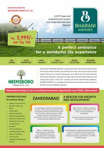 Image of 150 Sq.ft Residential Plot / Land for sale in Neemsboro Bharani Avenues, Zaheerabad, Sangareddy for Rs. 2500000