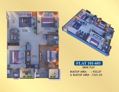 Image of 1310 Sq.ft 3 BHK Apartment / Flat for sale in Bagariya Sadhana Residency IV, Sirsi, Jaipur for Rs. 5895000