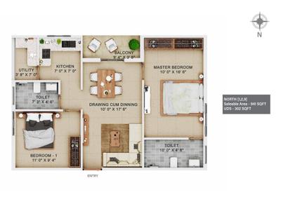 Image of 941 Sq.ft 2 BHK Apartment / Flat for sale in Brahmha Erica, Peelamedu, Coimbatore for Rs. 7800000