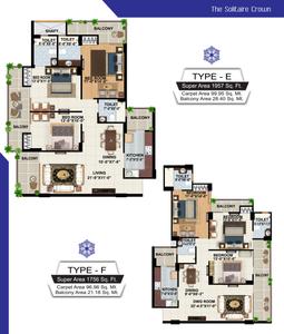 Image of 1600 Sq.ft 3 BHK Apartment / Flat for sale in The Solitaire Crown, Majra, Dehradun for Rs. 12500000