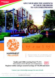 Image of 706 Sq.ft 2 BHK Apartment / Flat for sale in Mahindra Happinest Palghar Project 2 Phase 1, Devkhope, Mumbai for Rs. 3470000