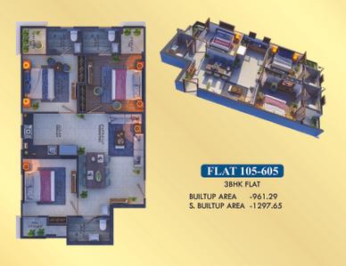 Image of 1310 Sq.ft 3 BHK Apartment / Flat for sale in Bagariya Sadhana Residency IV, Sirsi, Jaipur for Rs. 5895000