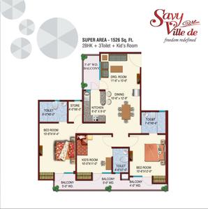 Image of 1198 Sq.ft 3 BHK Apartment / Flat for sale in Ascent Savy Ville De, Raj Nagar Extension, Ghaziabad for Rs. 8500000