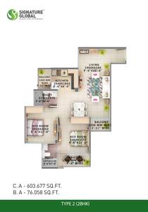 Image of 900 Sq.ft 2 BHK Apartment / Flat for sale in Signature Global Orchard Avenue , Sector 93, Gurgaon for Rs. 6000000