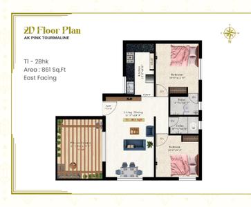Image of 880 Sq.ft 2 BHK Apartment / Flat for sale in AK Watermelon Turnmaline, Pammal, Chennai for Rs. 6160000